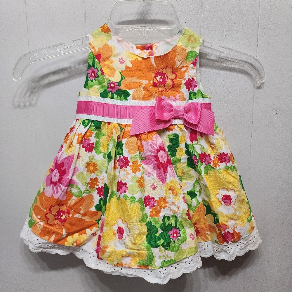 George Dress 12 Months Floral Colorful Sleeveless Multicolor Bow Eyelets B750